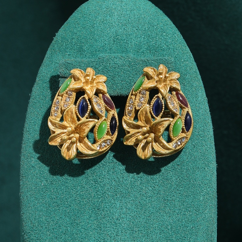 Vintage Fashion Jewelry Brands - Vintage Colored Glass Trumpet Earrings For