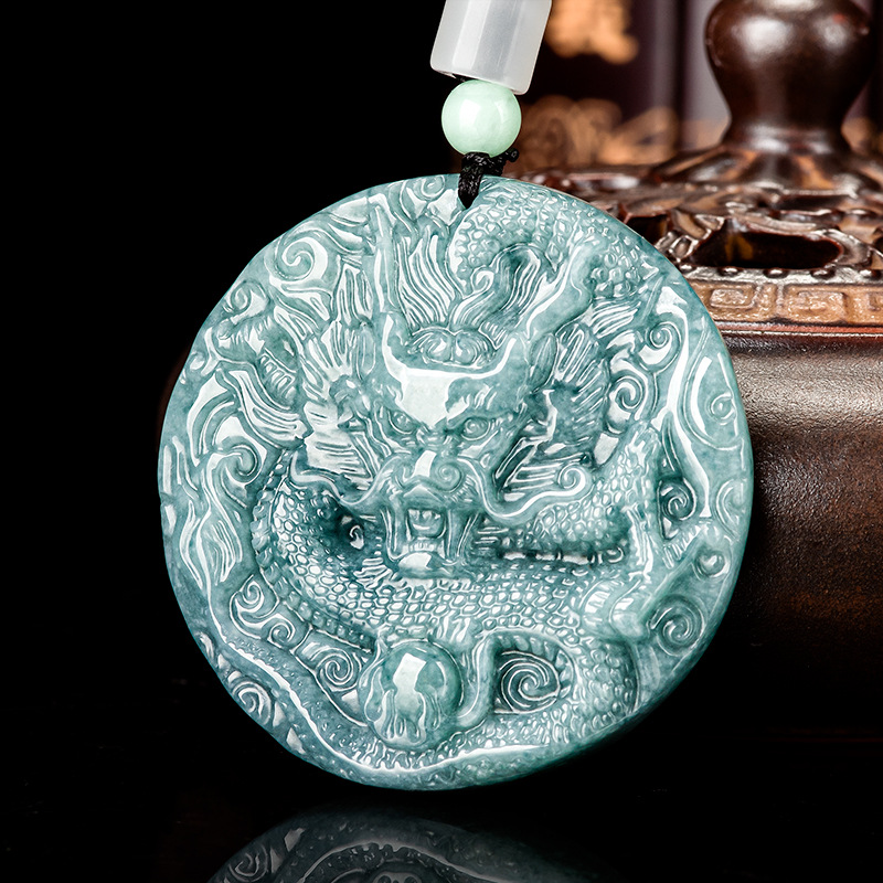 Vintage Women Fashion - Burmese Jadeite Dragon Pendant Necklace Gifts