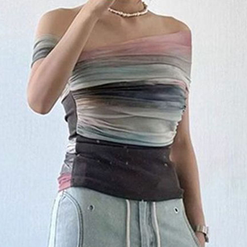Vintage Fashion Boutique - Women Summer Mesh Tie-Dye Off Shoulder