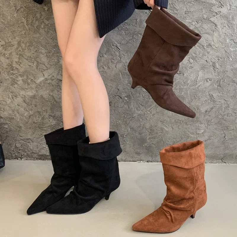 Vintage Fashion Style - Aneikeh Winter Pointed Toe Thin Low