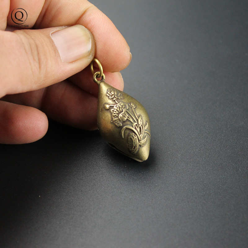 Vintage Fashion Illustration - Brass Flowers Beautiful Bell Pendant for