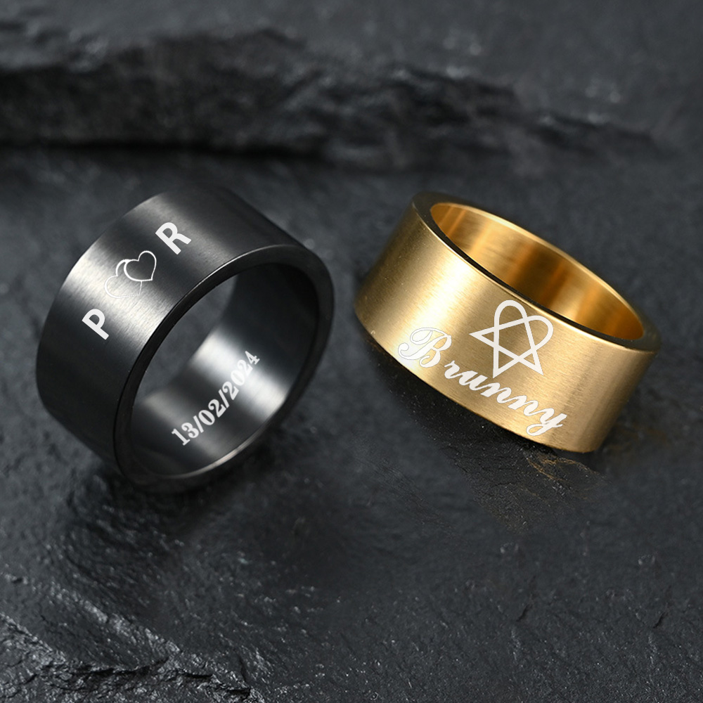 Vintage Fashion Rings For Women - Personalize Stainless Steel Beveled Edge Brushed