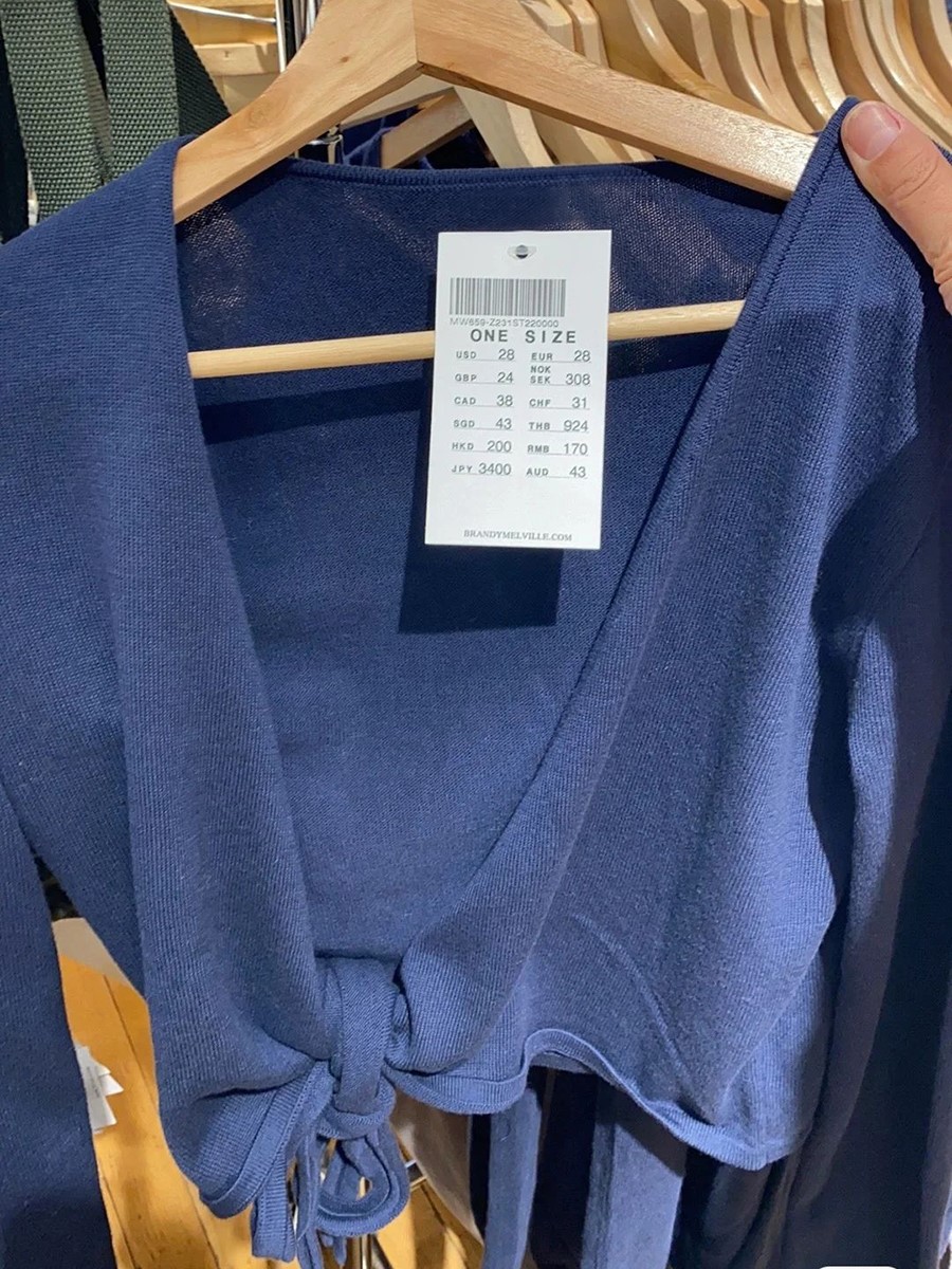 Crop Cardigan Vintage - New Navy Lace-up Knitted Long Sleeve