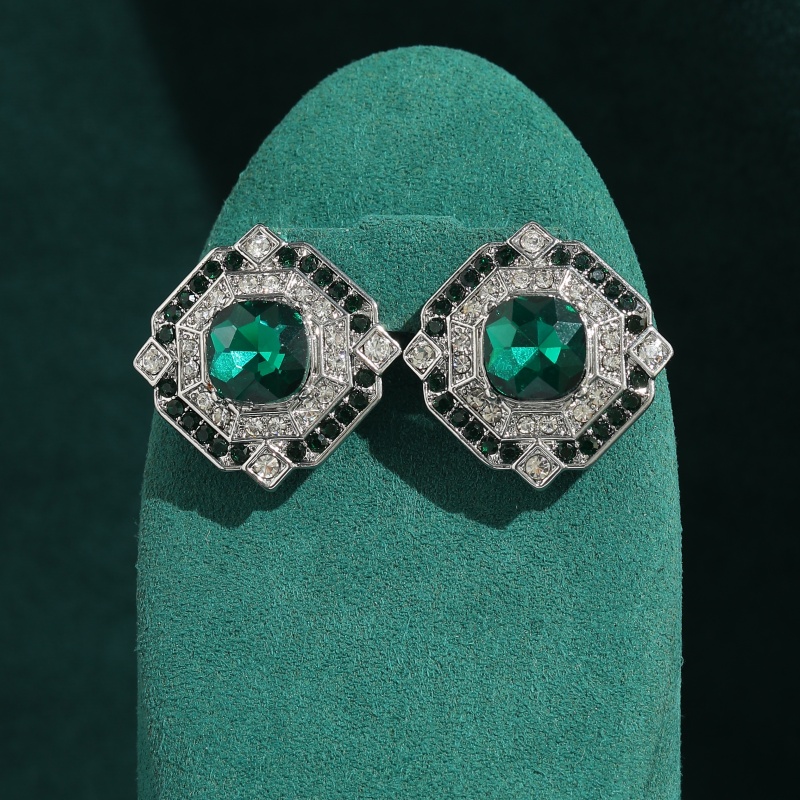 Vintage Fashion Jewelry Brands - Vintage Square Emerald Crystal Earrings Wedding