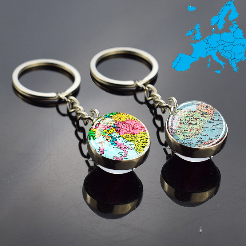Vintage Fashion Illustration - European Countries Map Keychain France Spain