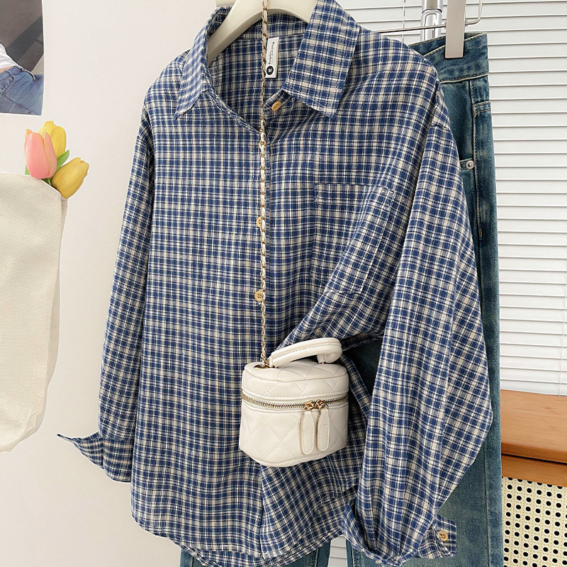 Vintage Victorian Fashion - Korean-style Vintage Plaid Shirt New Spring