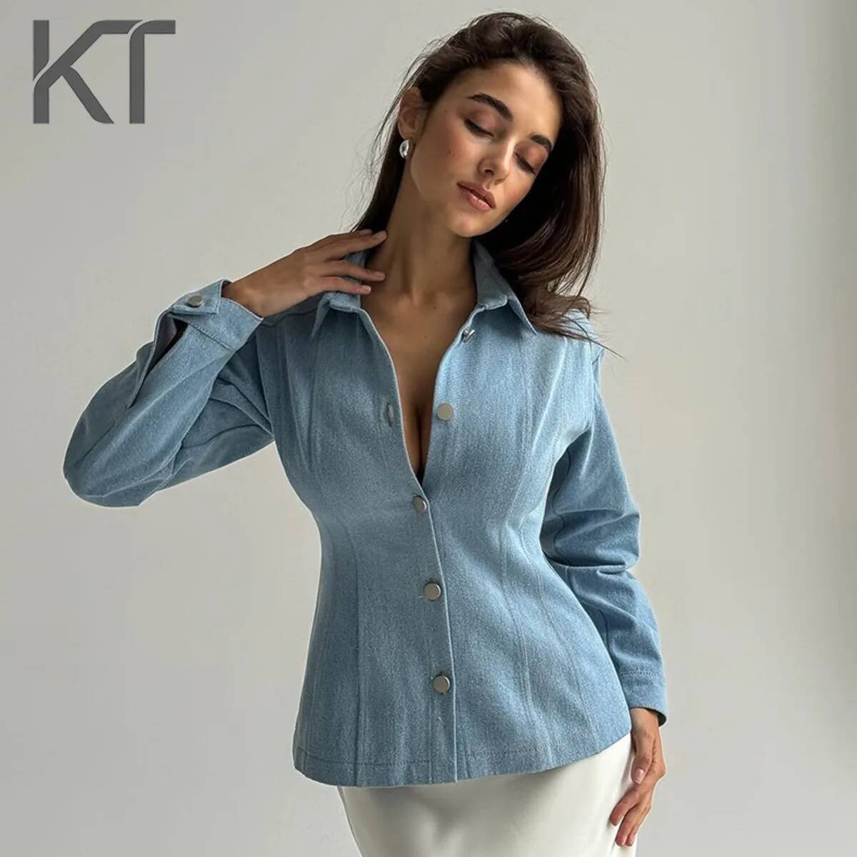 Vintage Women Fashion - KT Vintage Waist Cinching Denim Shirt