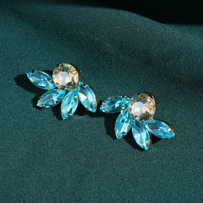 Vintage Fashion Jewelry Brands - Vintage Blue Crystal Half Flower Earrings
