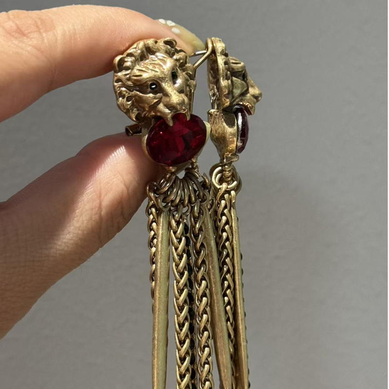 Vintage Fashion Jewelry Brands - Vintage Lion Head Red Treasure Tassel