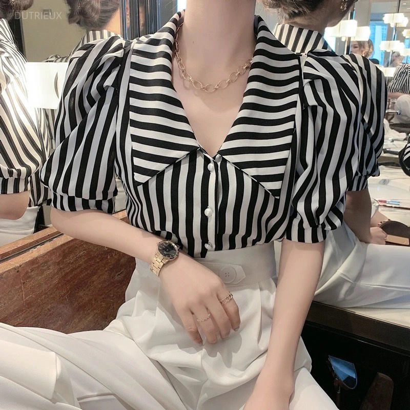 Vintage Fashion De - Fashion Striped Blusas Women Shirts Vintage