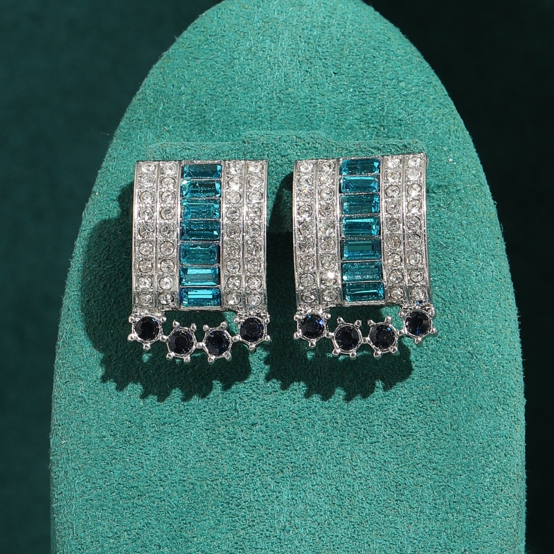 Vintage Fashion Jewelry Brands - Vintage Blue Crystal Rhinestone Geometric Earrings