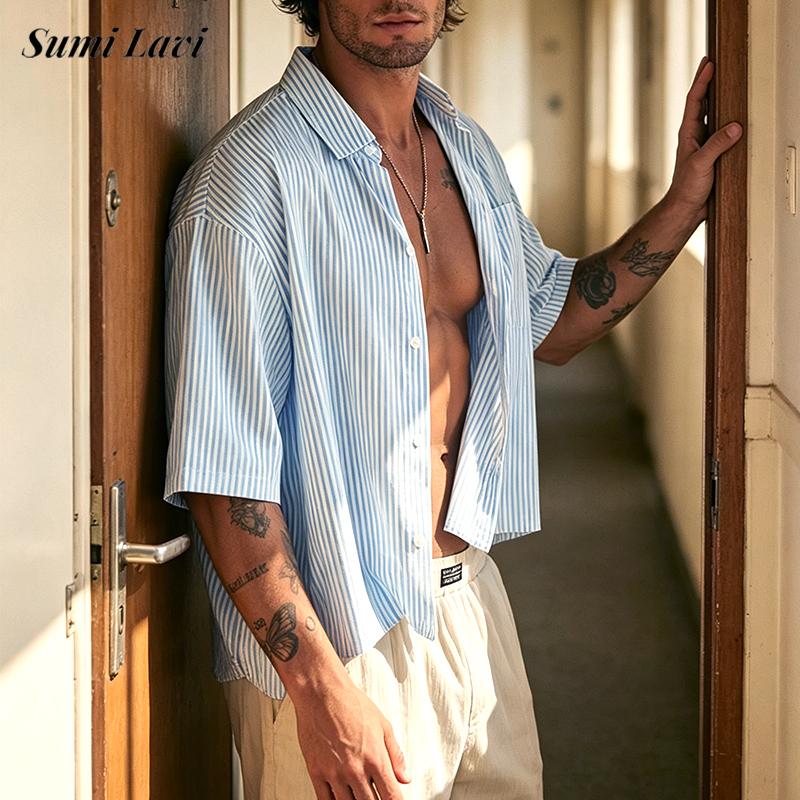 Crop Cardigan Vintage - Mens Summer Vintage Cropped Shirts Mens