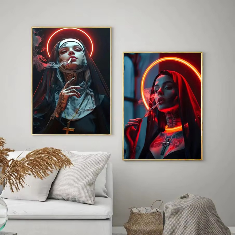 Fashion Girl Tattoo Nun Canvas - Vintage Fashion Illustration recension och pris