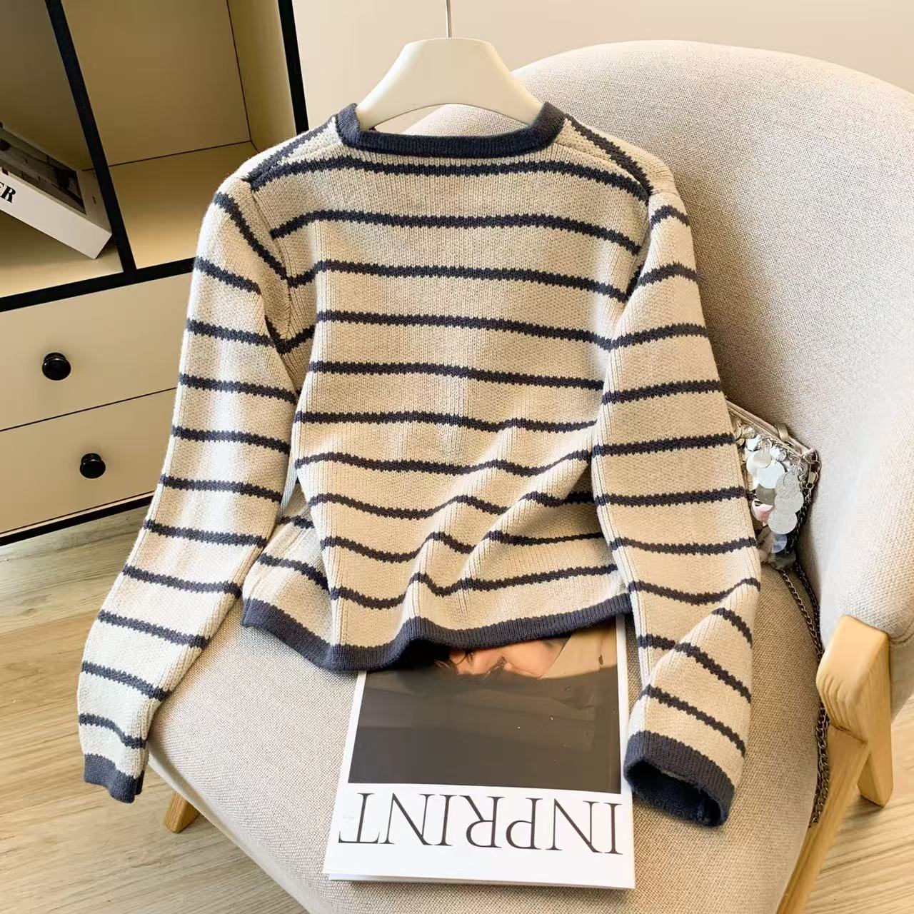 Women's Striped O-Neck Cardiga - Crop Cardigan Vintage recension och pris