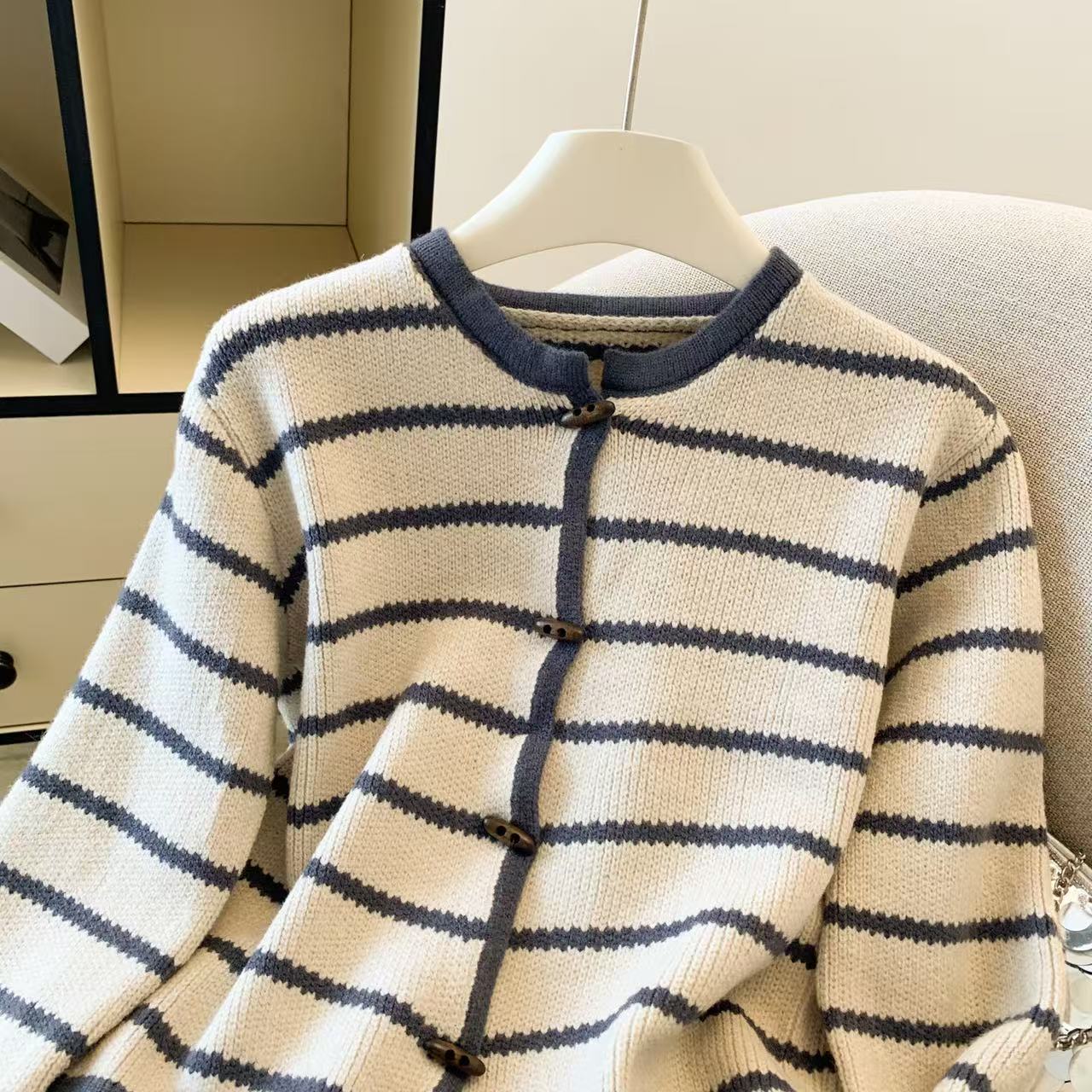 Women's Striped O-Neck Cardiga - Crop Cardigan Vintage recension och pris