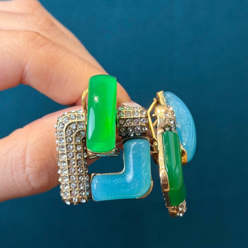 Vintage Blue Glass Green Geome - Vintage Fashion Jewelry Brands recension och pris