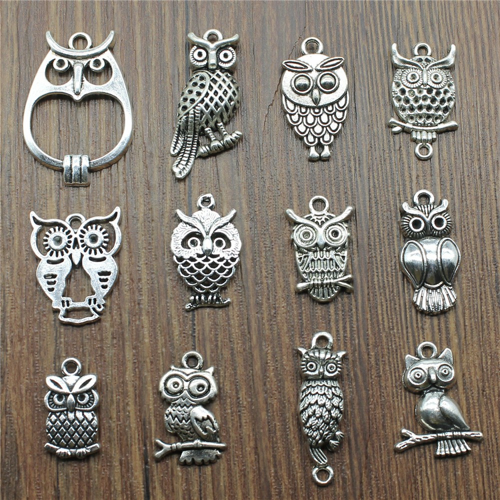 10pcs Charms Owl Antique Silve - Vintage Fashion Words recension och pris