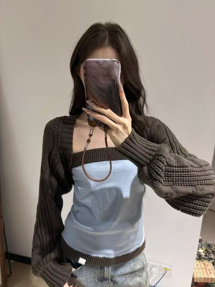Y2k Aesthetic Two Pieces Set K - Crop Cardigan Vintage recension och pris