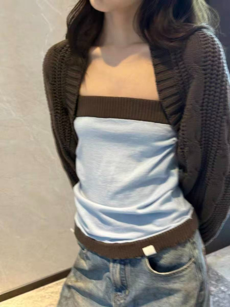 Y2k Aesthetic Two Pieces Set K - Crop Cardigan Vintage recension och pris