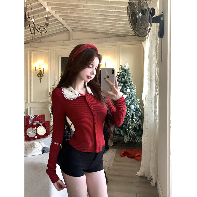 MEXZT Vintage Red Knitted Card - Crop Cardigan Vintage recension och pris