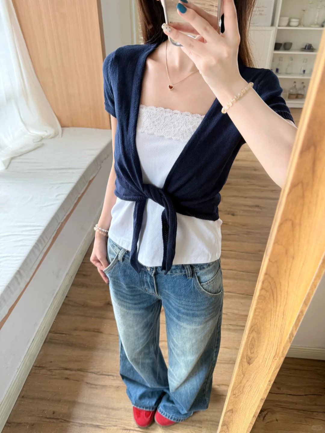 Navy Lace-up Cardigan Women Co - Crop Cardigan Vintage recension och pris