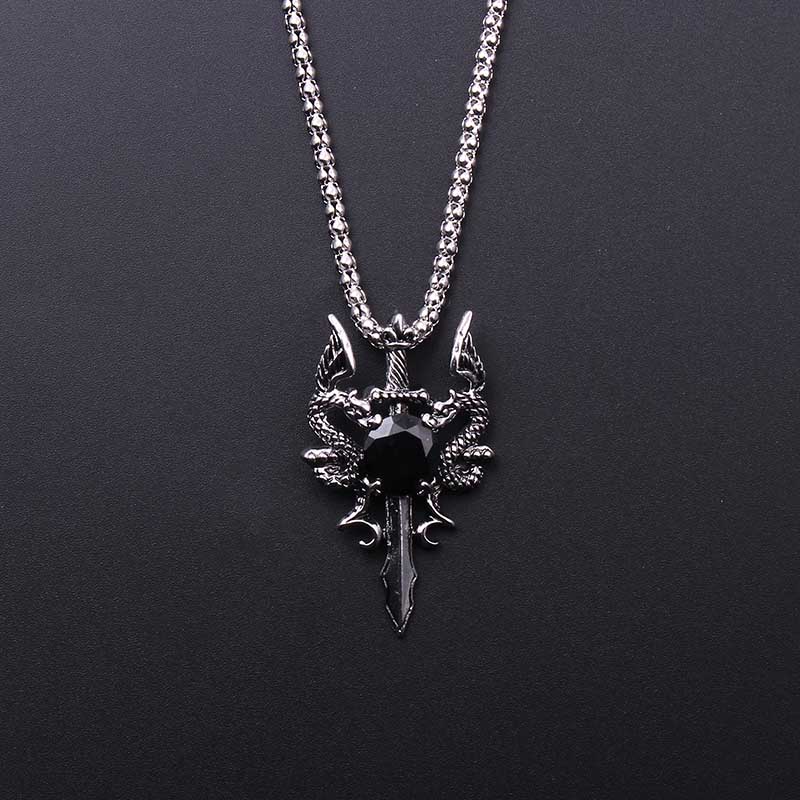 Double Dragon Black Gem Cross  - Vintage Fashion Necklace recension och pris