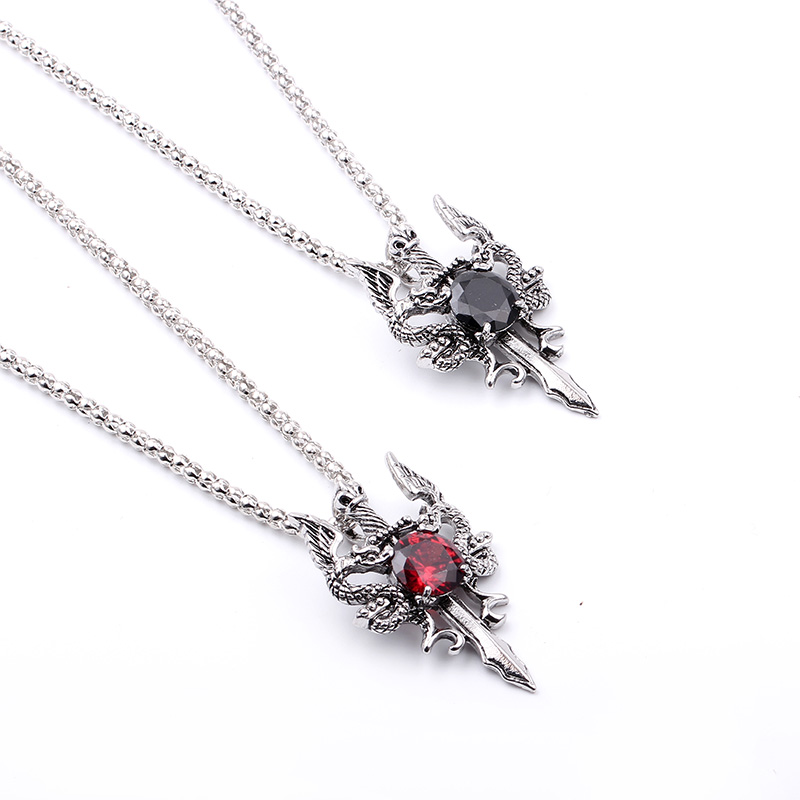 Double Dragon Black Gem Cross  - Vintage Fashion Necklace recension och pris