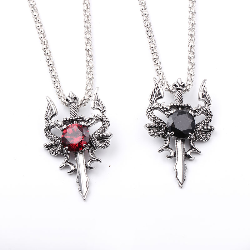 Double Dragon Black Gem Cross  - Vintage Fashion Necklace recension och pris