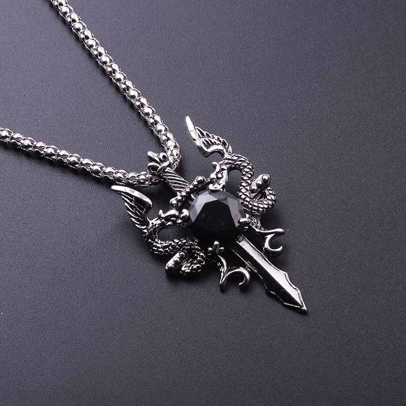Double Dragon Black Gem Cross  - Vintage Fashion Necklace recension och pris